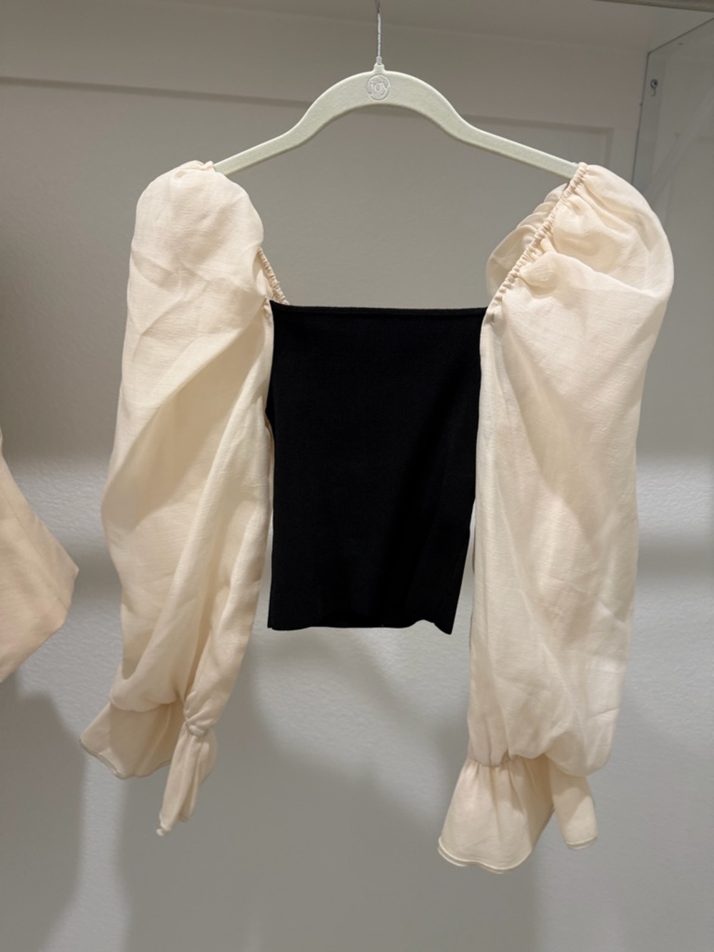 Zara Black Bodice Crop Top with Cream Puff Sleeves